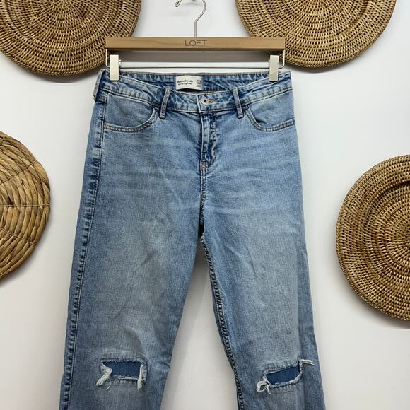 Abercrombie Kids Blue Distressed Mid Rise Boyfriend Jeans Denim Girls 17/18 LONG - Picture 3 of 5
